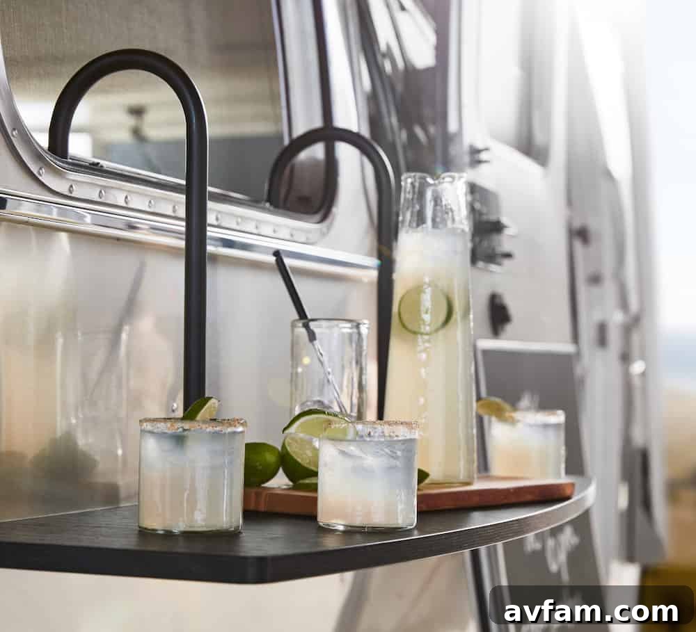 Detailed view of the exquisite custom cabinetry and premium finishes found throughout the Airstream Pottery Barn Special Edition interior.