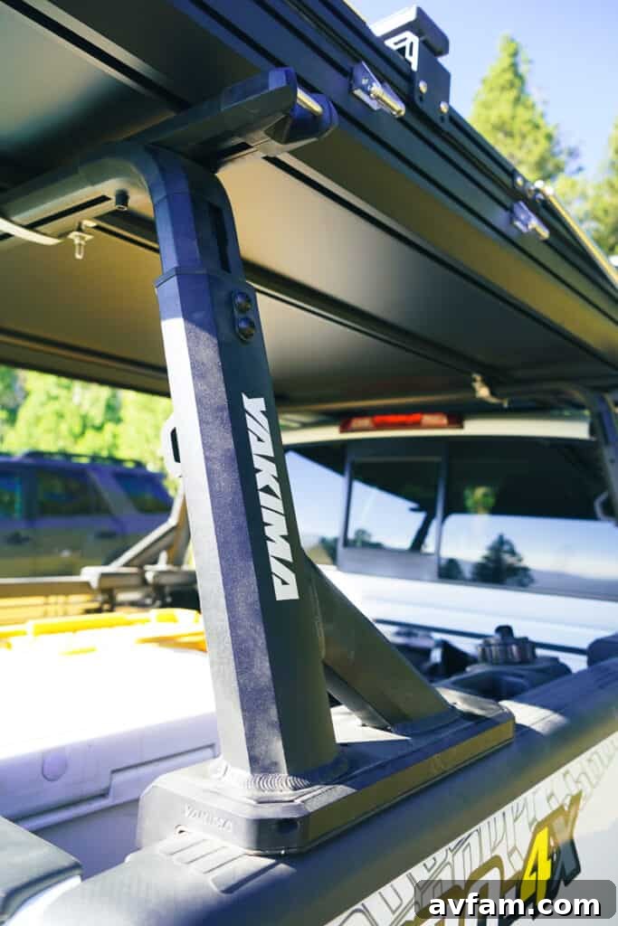 Yakima Overhaul HD System supporting a rooftop tent on an overlanding truck