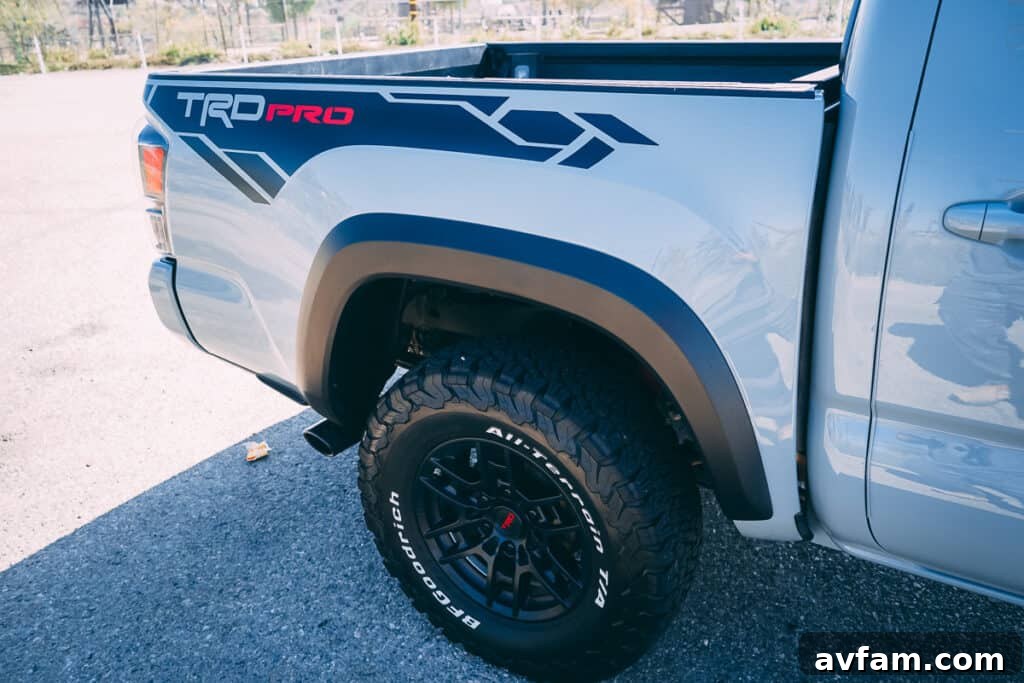 The 2021 Toyota Tacoma TRD Pro from a slightly elevated perspective on a trail
