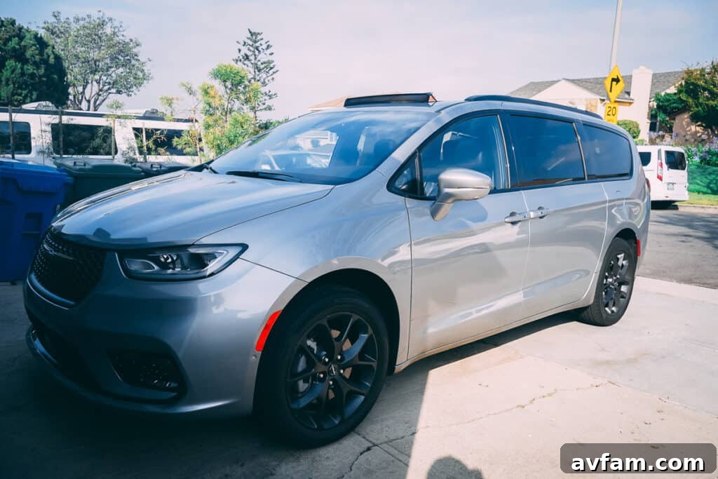 Side profile of the Chrysler Pacifica, showing its dynamic lines and large windows.