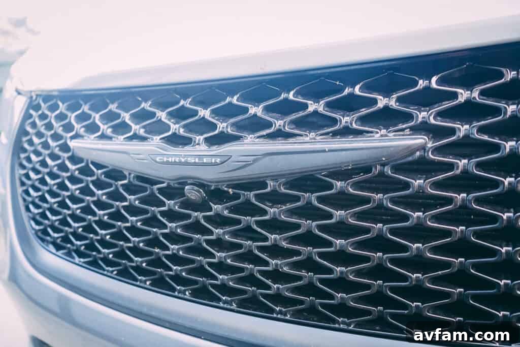 The Pacifica's clear view through the windshield from the driver's seat.