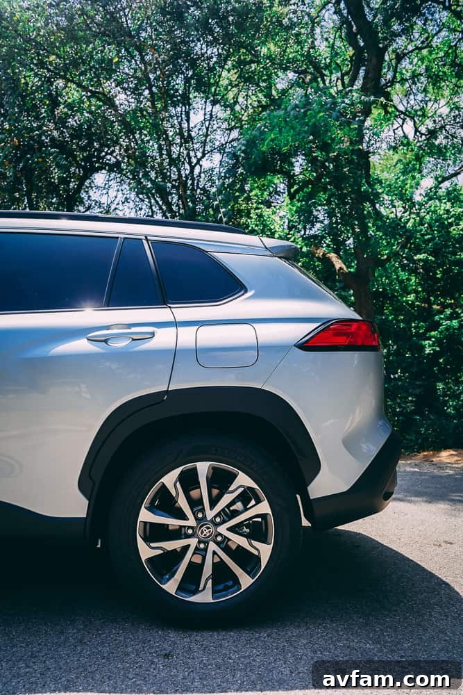 Detailed shot of the front bumper and fog lights of the 2022 Toyota Corolla Cross.