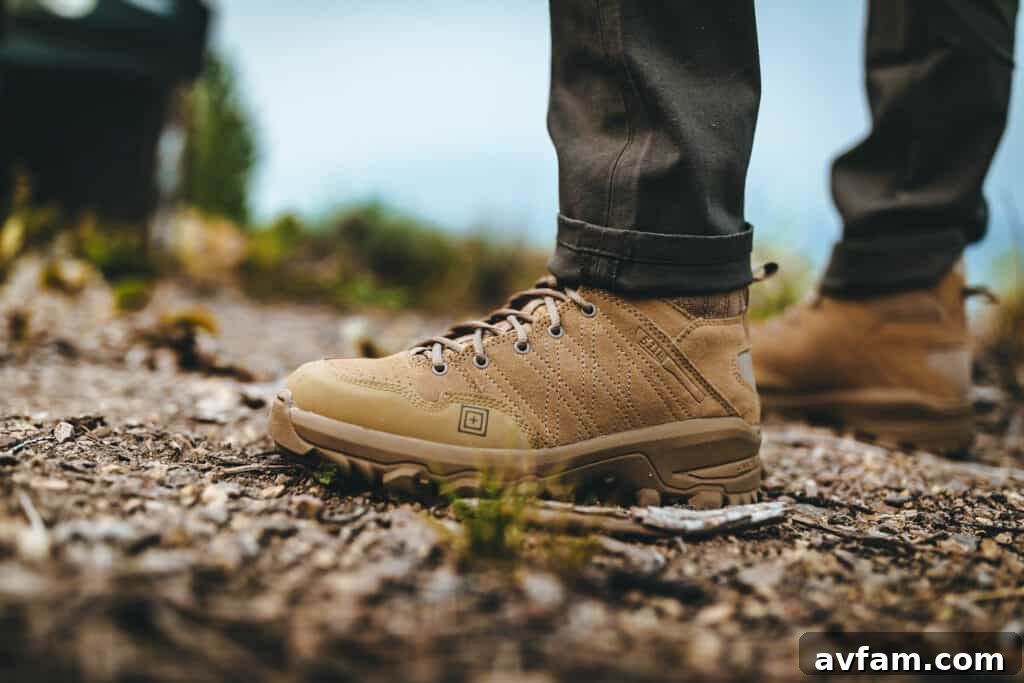 5.11 Cable Hiker Boots: Trail-Ready Footwear 5.11 Tactical Cable Hiker Tactical Boots on rocky terrain