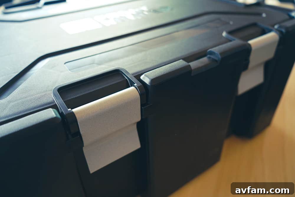 Wolf Pack Pro Features Close-up of Wolf Pack Pro's enhanced latches and seal