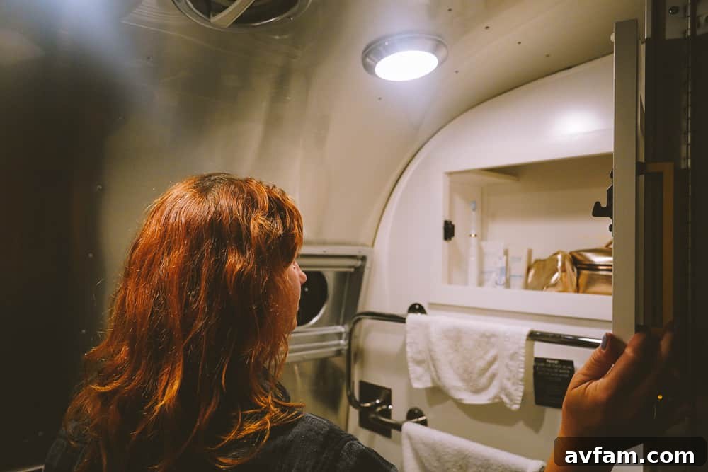 The compact but efficient kitchen of an Airstream, perfect for preparing meals on the go.