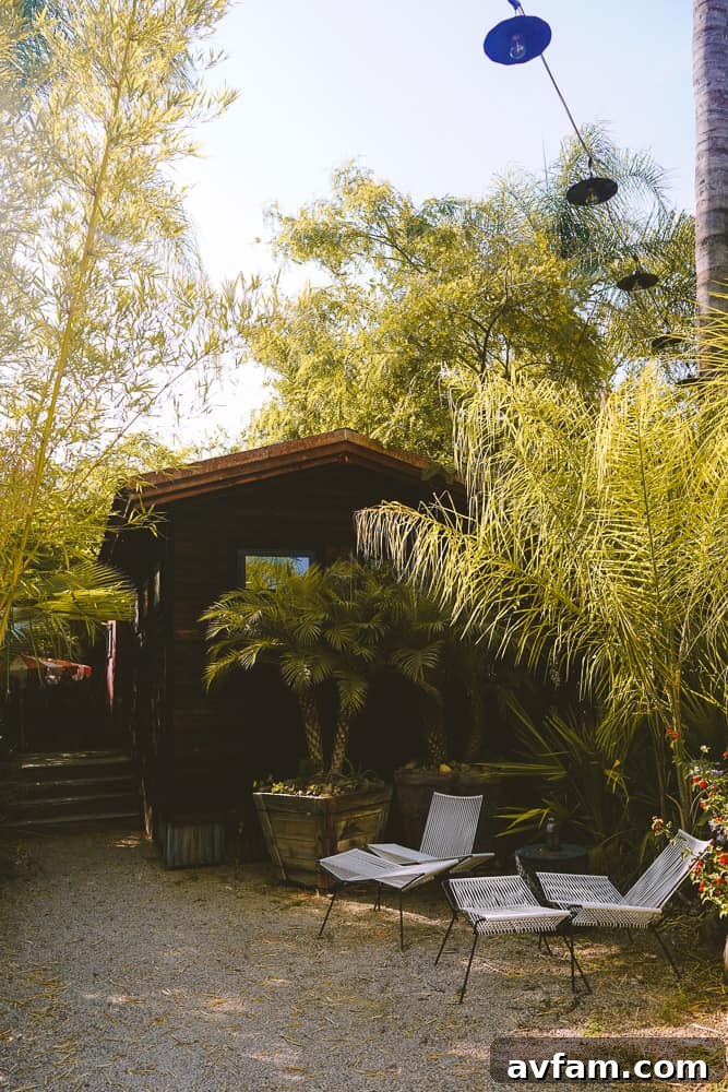 A person relaxing on a hammock strung between trees at Caravan Outpost, embodying tranquility.