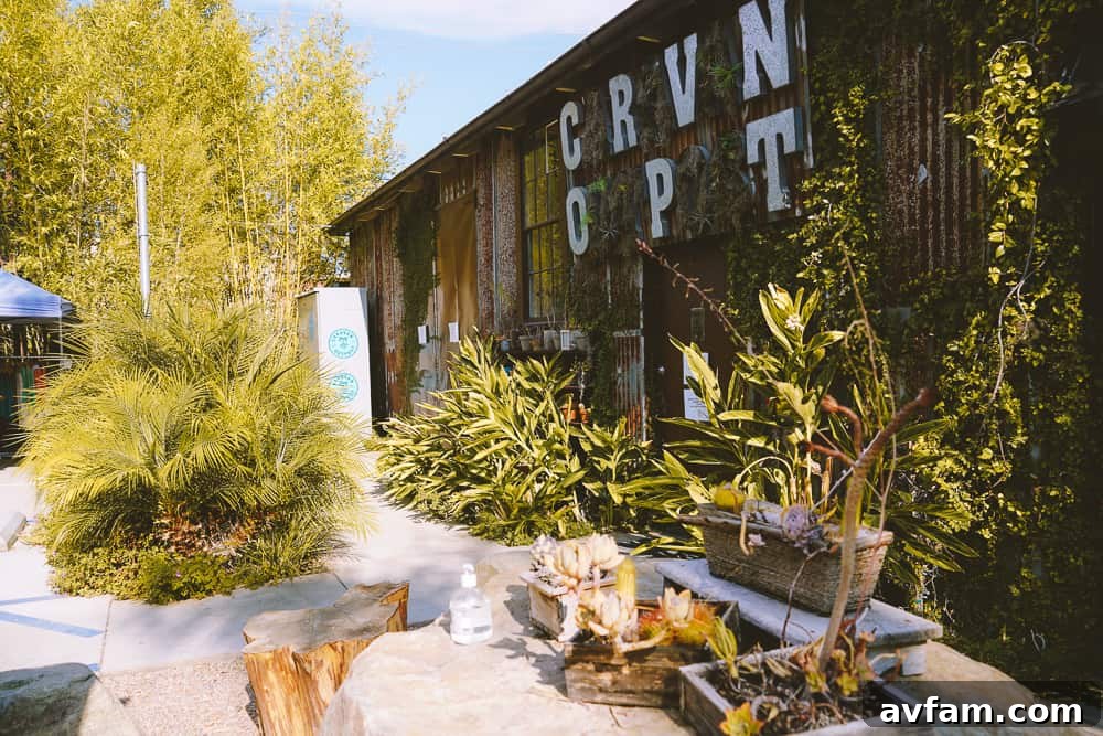 The charming street view of Caravan Outpost, inviting guests into its unique world.