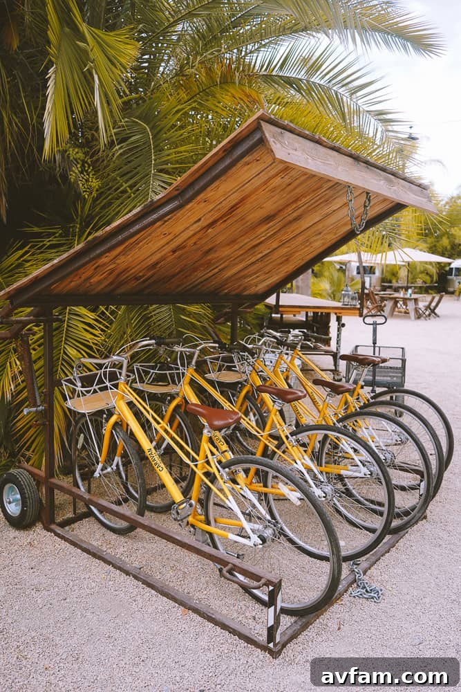 A stylish yellow bicycle parked outside an Airstream, inviting guests to explore Ojai.
