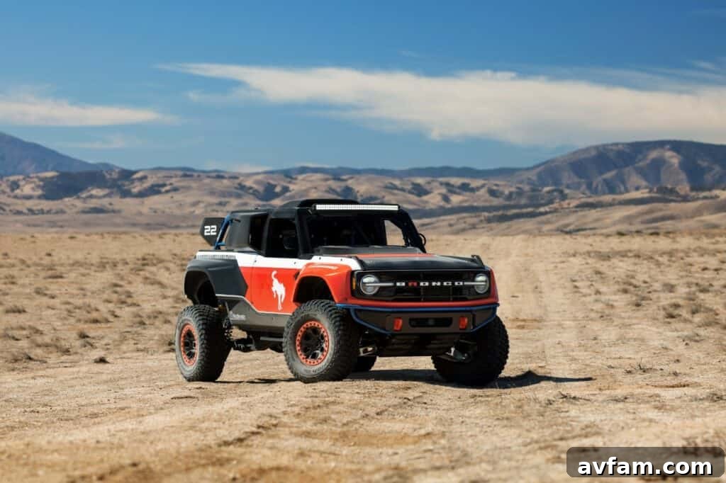 Ford Bronco DR: Conquer Baja Dreams 13 Underbody shot highlighting the rugged skid plates and drivetrain of Bronco DR