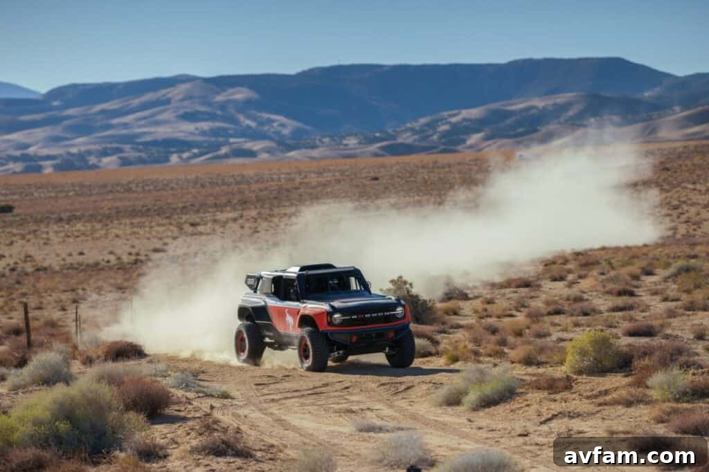 Ford Bronco DR: Conquer Baja Dreams 20 Side view of the Ford Bronco DR's rugged tire and suspension