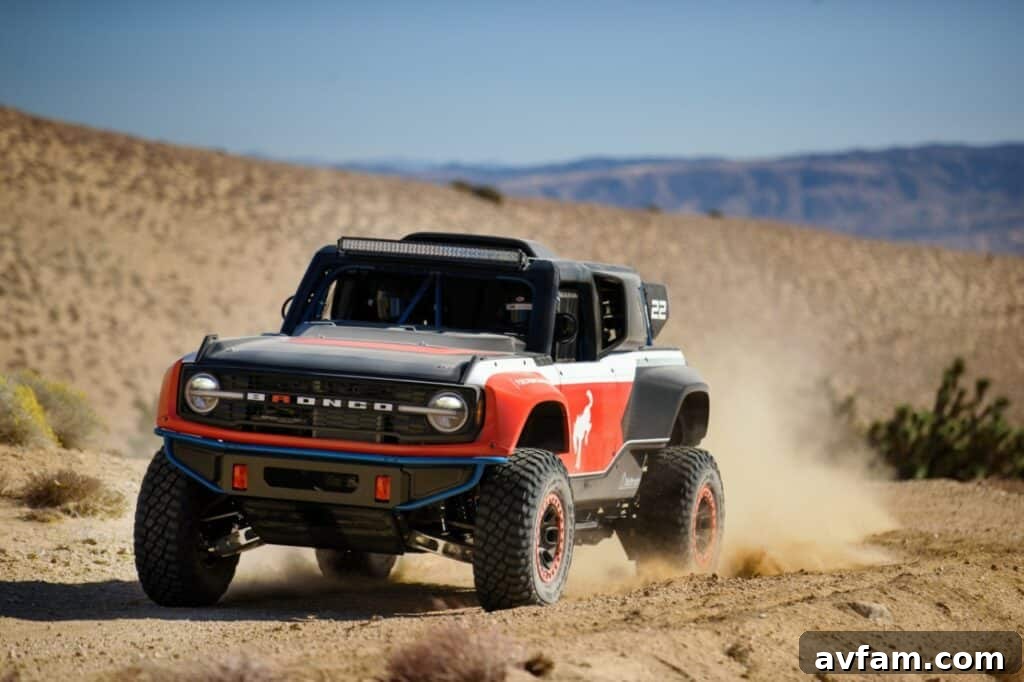 Ford Bronco DR: Conquer Baja Dreams 22 Front detail of the Bronco DR, focusing on the grille and headlights