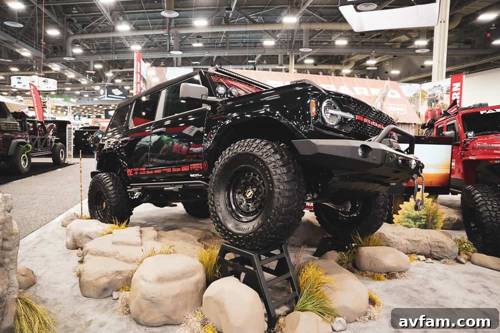 Custom Ford Bronco at SEMA Rugged Ford Bronco with military-style theme and robust armor at SEMA