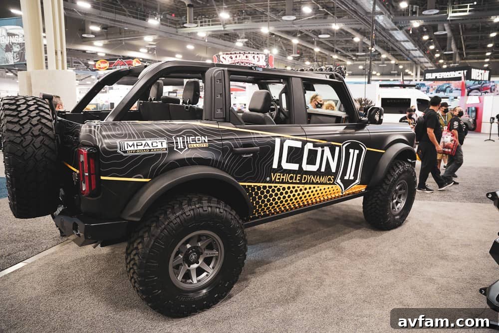 Custom Ford Bronco at SEMA Off-road oriented Ford Bronco build with specialized suspension at SEMA