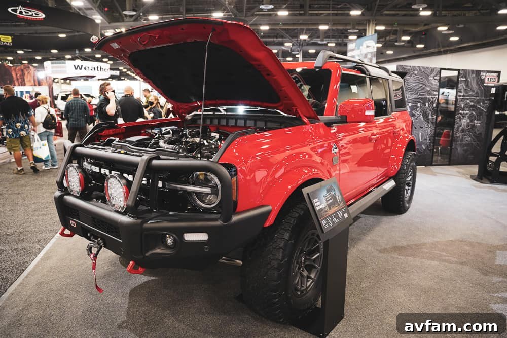 Custom Ford Bronco at SEMA Clean white Ford Bronco with subtle off-road upgrades and custom wheels at SEMA