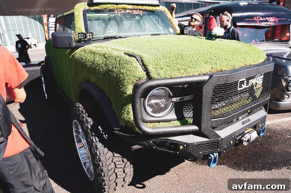 Custom Ford Bronco at SEMA Modified Ford Bronco with custom lighting and roof rack at SEMA