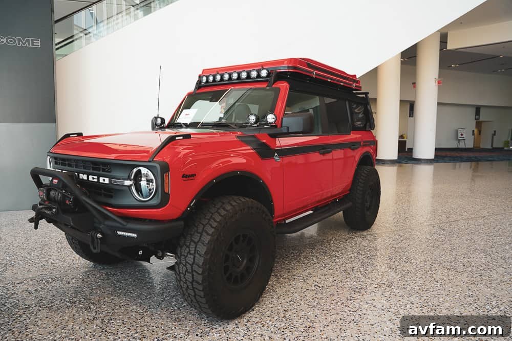 Custom Ford Bronco at SEMA Ford Bronco with specialized lighting and unique grill design at SEMA