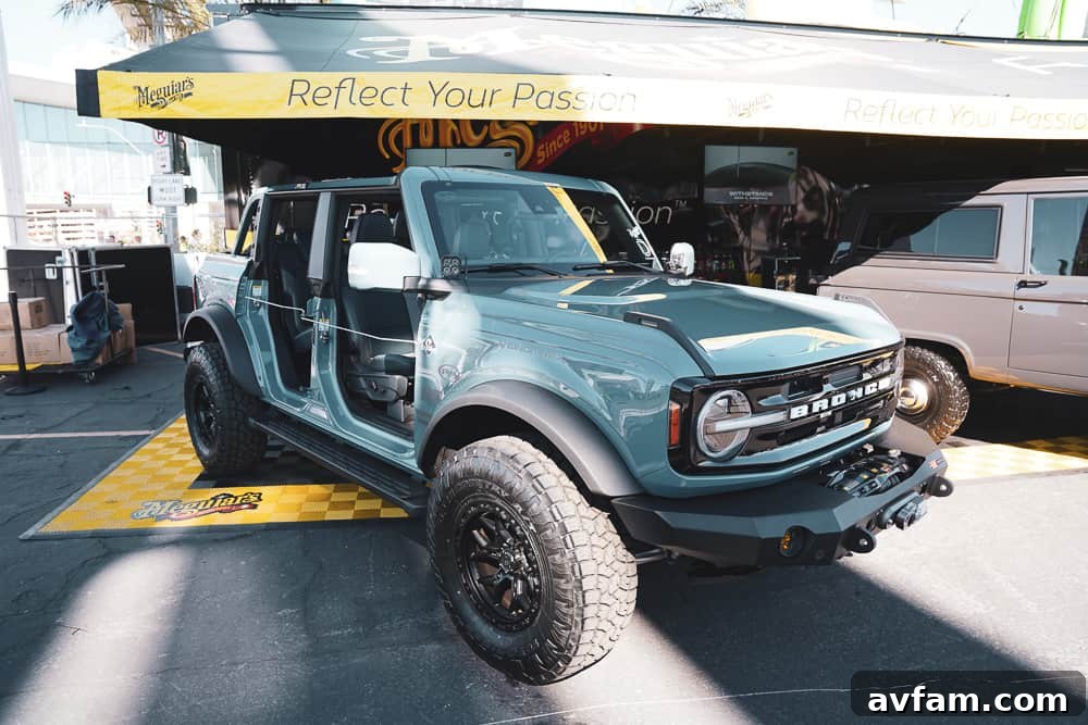 Custom Ford Bronco at SEMA Customized four-door Ford Bronco with overland setup and camping gear at SEMA