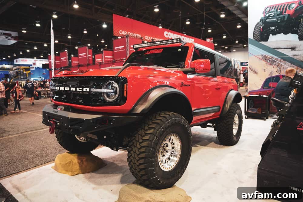 Custom Ford Bronco at SEMA Rugged Ford Bronco build designed for extreme terrain, displayed at SEMA