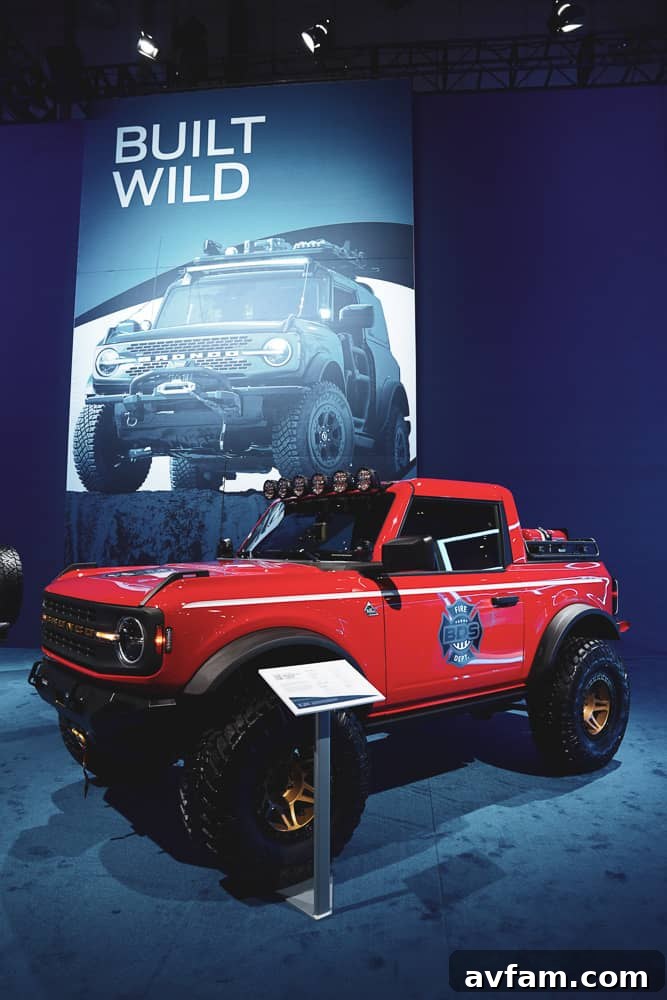 Custom Ford Bronco at SEMA Expedition-ready Ford Bronco featuring extensive gear and storage solutions at SEMA