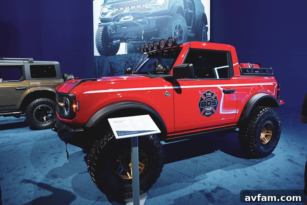 Custom Ford Bronco at SEMA Ford Bronco with high-performance suspension and heavy-duty components at SEMA
