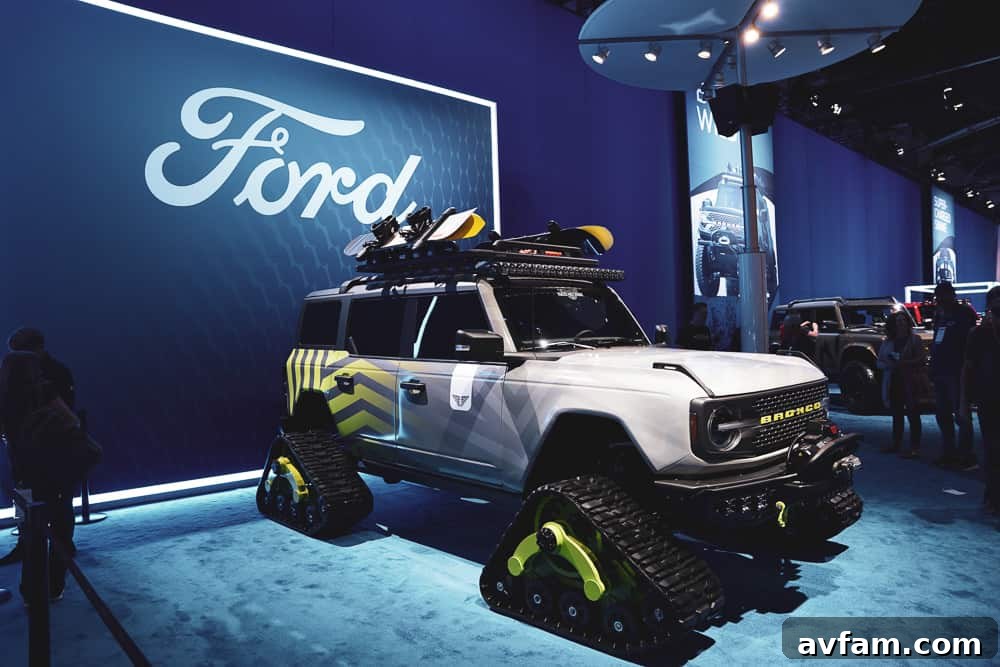 Custom Ford Bronco at SEMA Ford Bronco with a focus on rugged durability and aggressive off-road tires at SEMA
