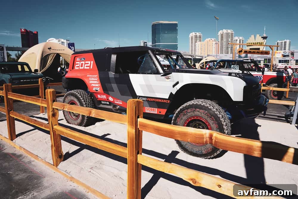 Custom Ford Bronco at SEMA Ford Bronco showcasing a full suite of aftermarket accessories and rugged appeal at SEMA