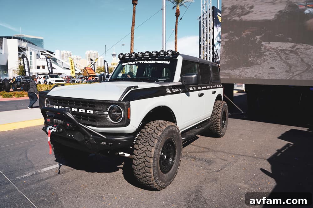 Custom Ford Bronco at SEMA Ford Bronco with an emphasis on expedition readiness, featuring specialized storage at SEMA