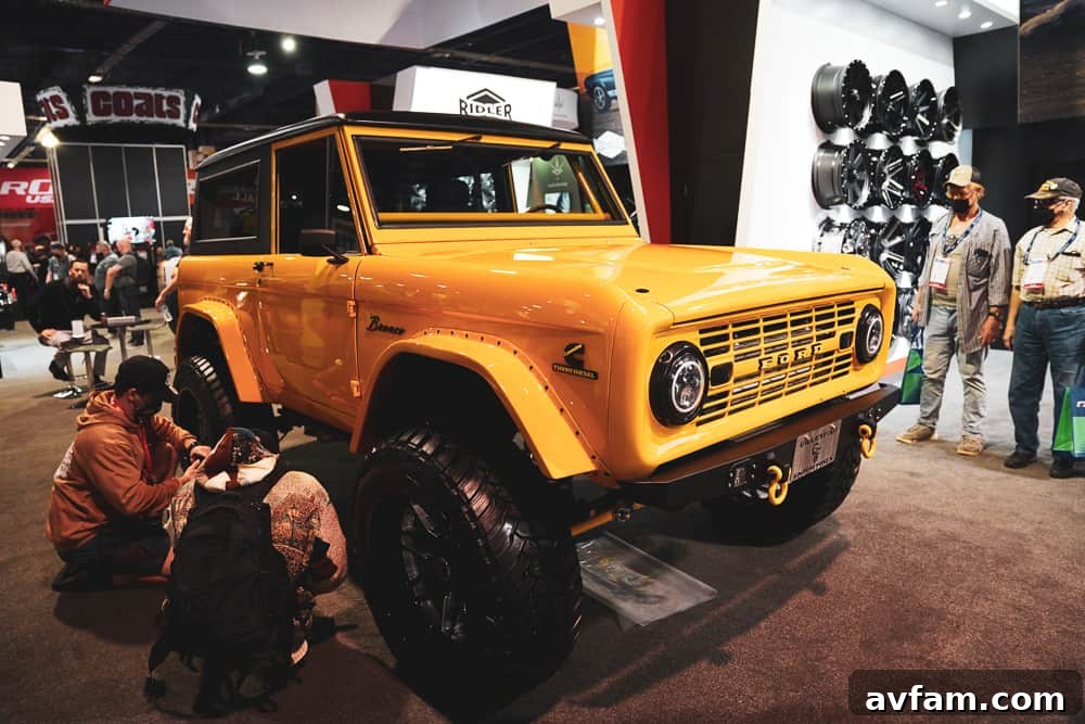Custom Ford Bronco at SEMA Ford Bronco built for desert performance, featuring wide stance and performance tires at SEMA