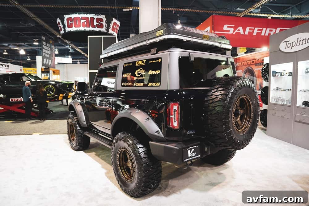 Custom Ford Bronco at SEMA Final example of a custom Ford Bronco build from SEMA, showcasing a blend of style and capability