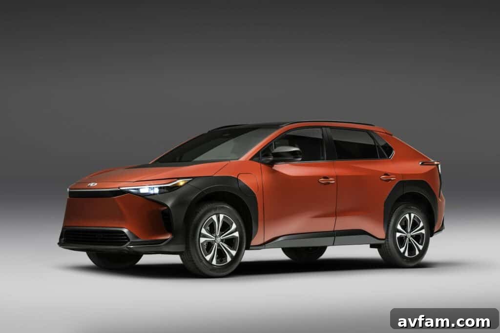 2023 Toyota bZ4X electric SUV parked in a scenic outdoor setting