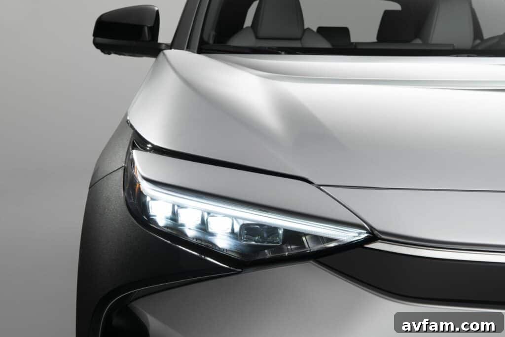 Front fascia of the Toyota bZ4X with its unique headlight placement