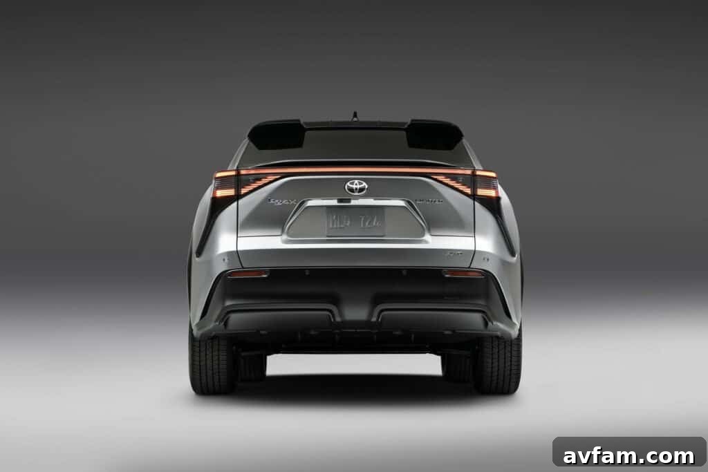 Side profile of the Toyota bZ4X, showing its robust and angular silhouette
