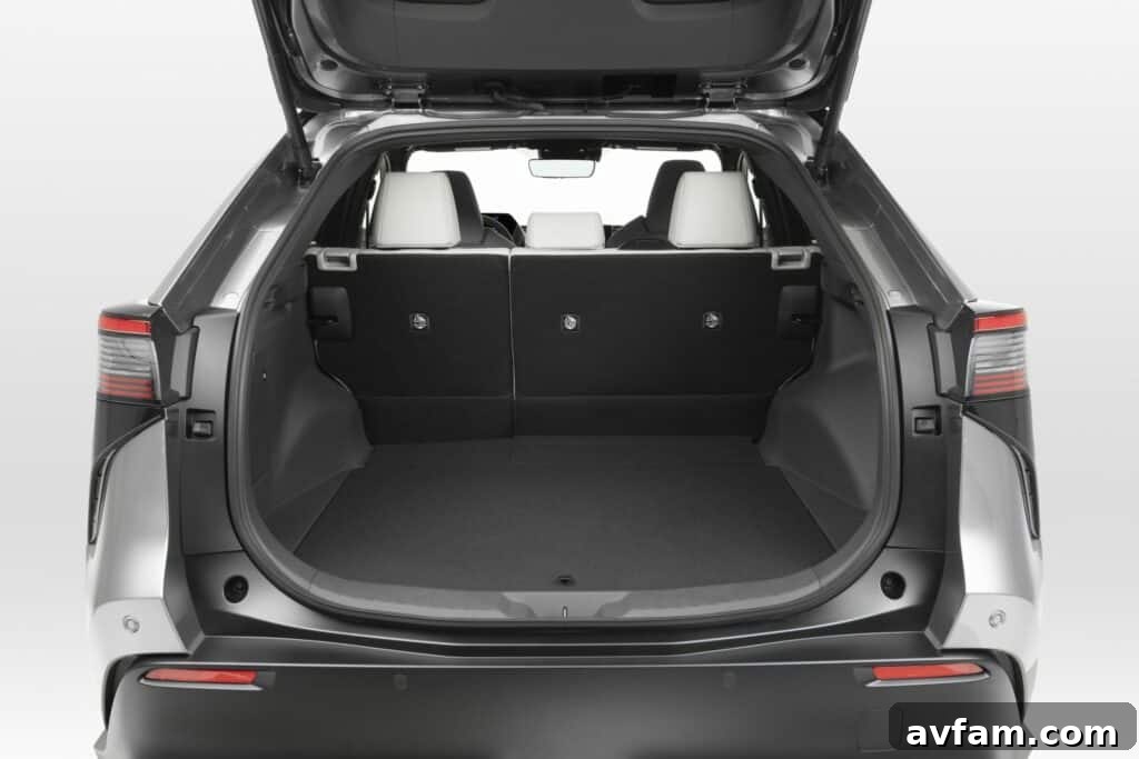 Toyota bZ4X's interior showing the center console and rotary gear selector