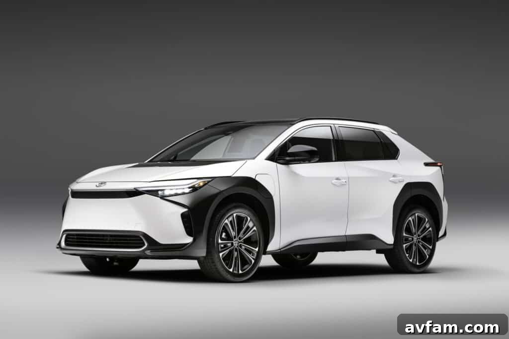Toyota bZ4X's sleek side mirror and window design