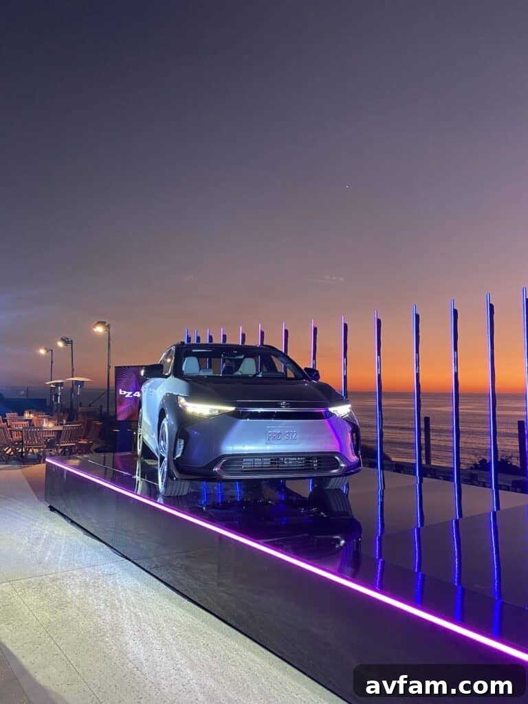 Toyota bZ4X being unveiled at a lavish resort setting