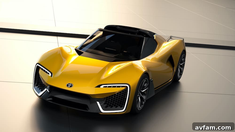 Close-up of a sporty electric coupe concept by Toyota