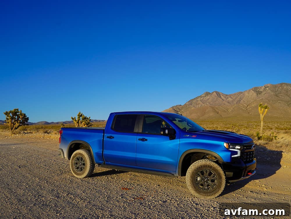 Chevy Silverado ZR2 on a rocky trail with sunlight