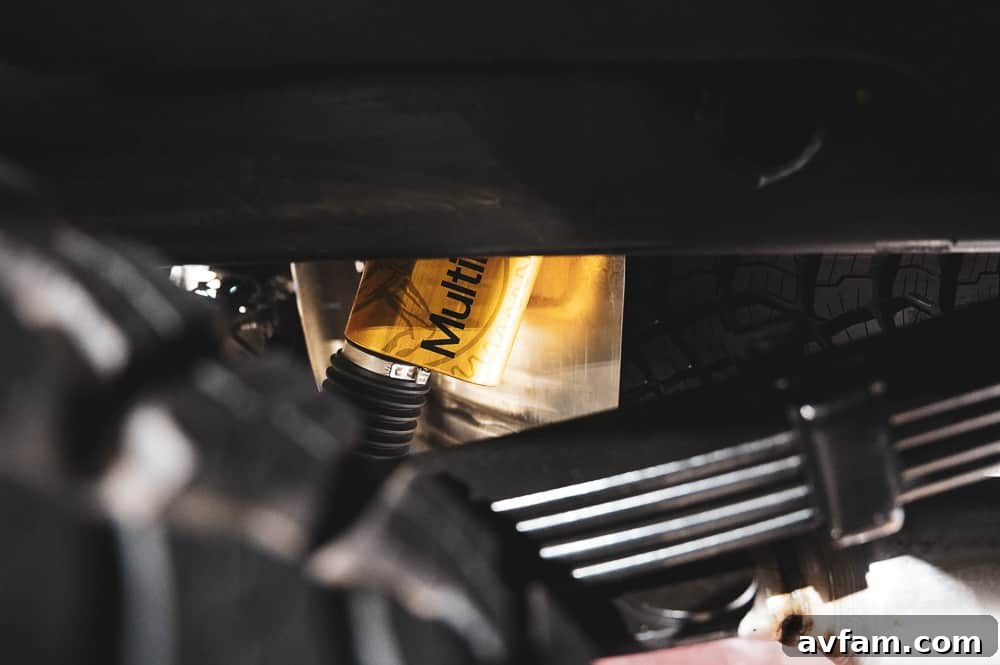 Close-up of Multimatic DSSV shocks on Chevy Silverado ZR2