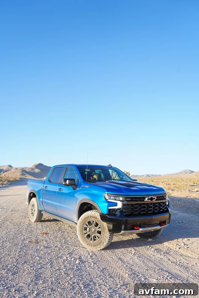 Side view of Chevy Silverado ZR2 on a dirt road