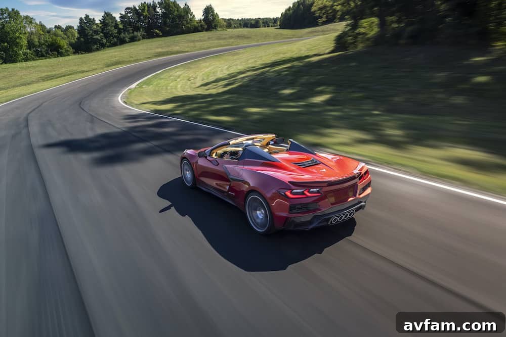 The rear design of the 2023 Corvette Z06, featuring the unique tail lights and aggressive diffuser.