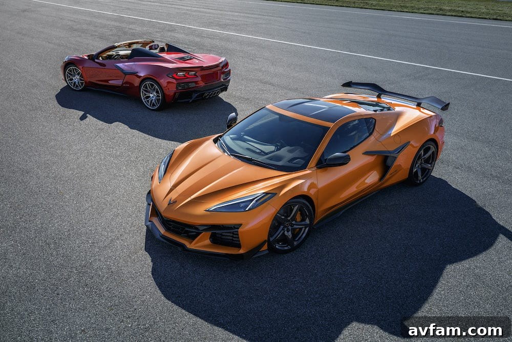 Another view of the wide rear profile and spoiler of the 2023 Corvette Z06.