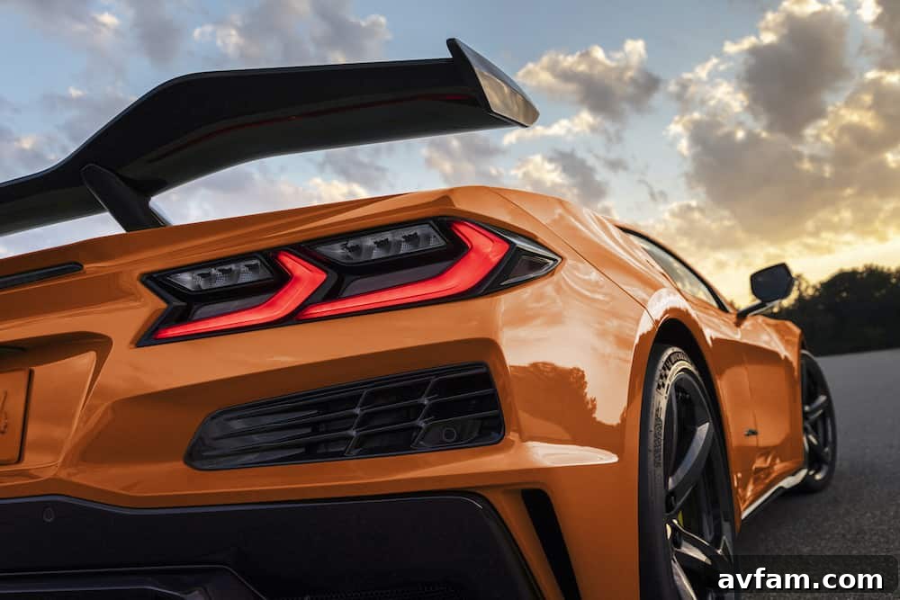 Close-up of the steering wheel and digital gauge cluster in the 2023 Corvette Z06.