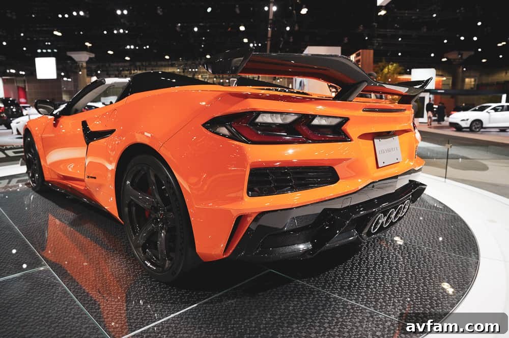 The 2023 Corvette Z06 on display at the LA Auto Show, showcasing its front profile.