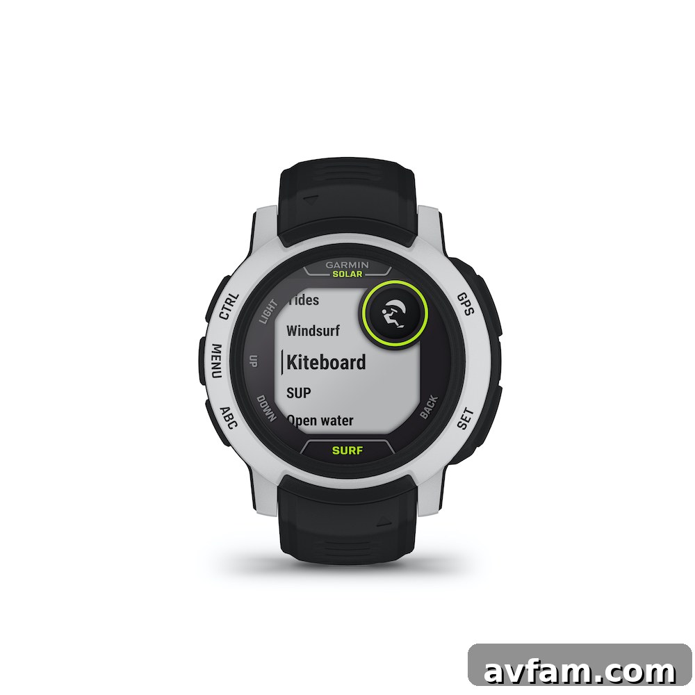 Garmin Instinct 2 user checking surf report on the watch.