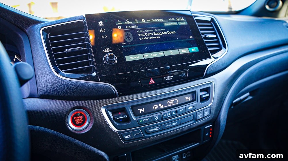 Honda Passport Infotainment Close-up of the infotainment screen in the 2022 Honda Passport, showing its interface.