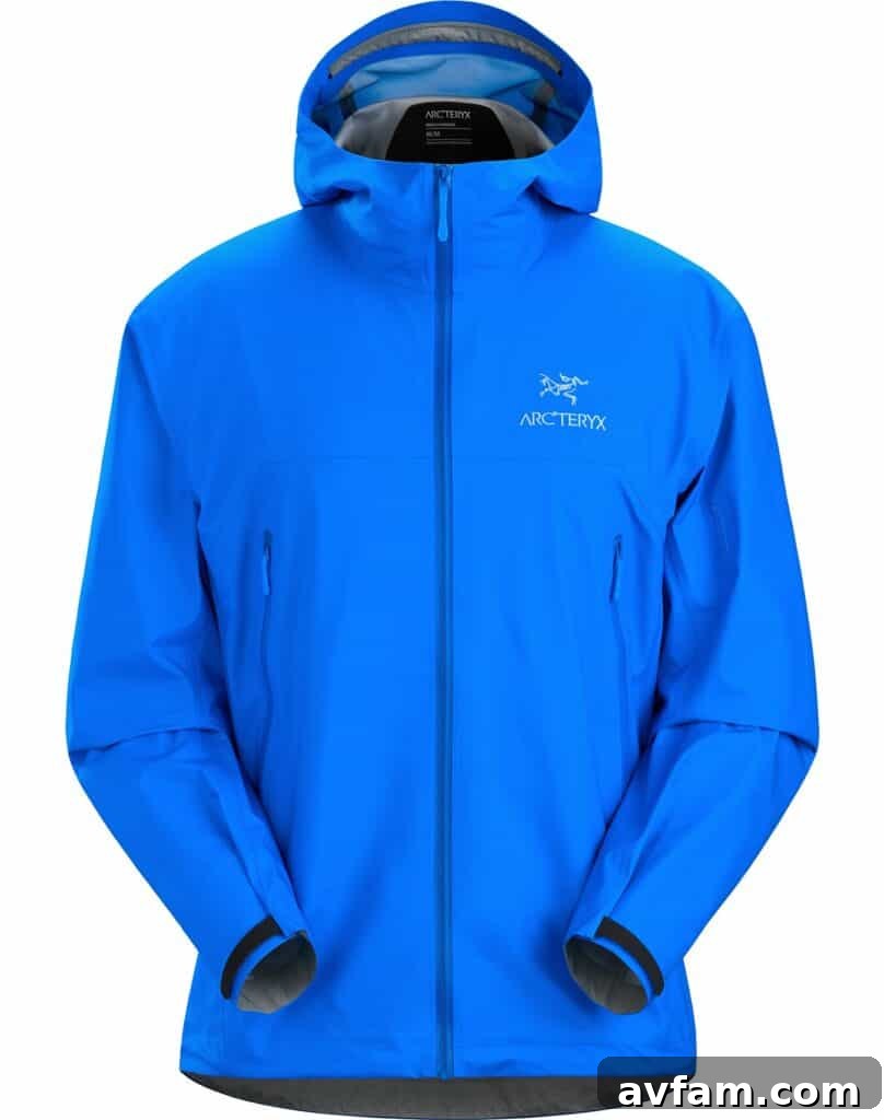 Arc'teryx Beta Back View Arc'teryx Beta jacket seen from behind, highlighting the adjustable hood and ergonomic back design.