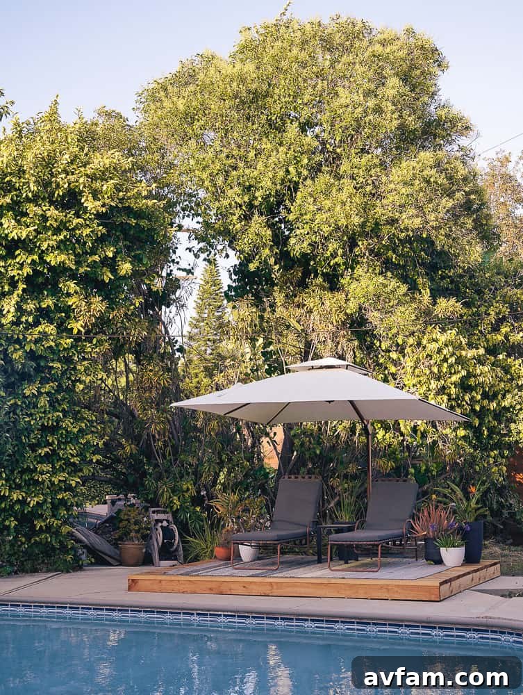 Overhead view of the redwood deck