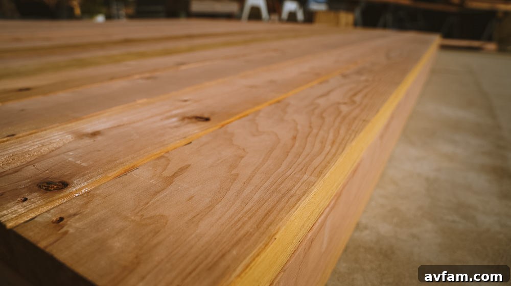 Deck frame layout with redwood lumber