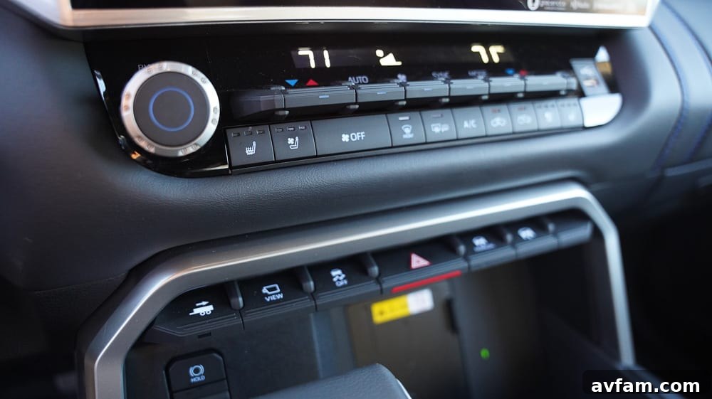A broad view of the Tundra's dashboard, highlighting the clean design and central screen.