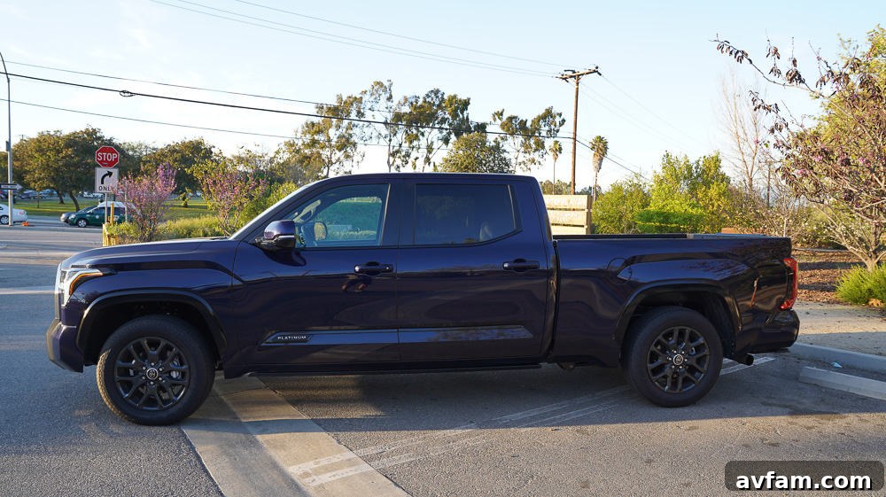 A rugged shot of the 2022 Tundra's tire and suspension components during off-road articulation.